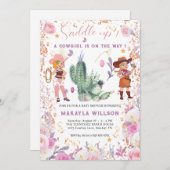 西部の女性のカーボーイフローラ水の色ベビーガールシャワー 招待状 (正面/裏面)