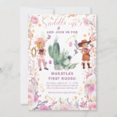 西部の女性のカーボーイフローラ水色最初の誕生日 招待状 (正面)