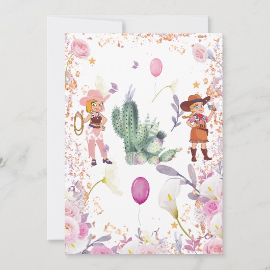 西部の女性のカーボーイフローラ水色最初の誕生日 招待状 (裏面)