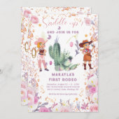 西部の女性のカーボーイフローラ水色最初の誕生日 招待状 (正面/裏面)