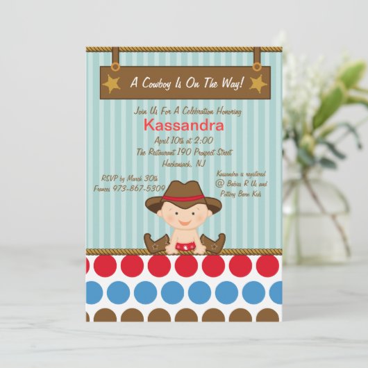 西部の小さいカウボーイのベビーシャワーの招待状 招待状 (スタンド正面)