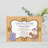 西部の小さい女性のカーボーイのベビーシャワーの招待状 招待状 (スタンド正面)