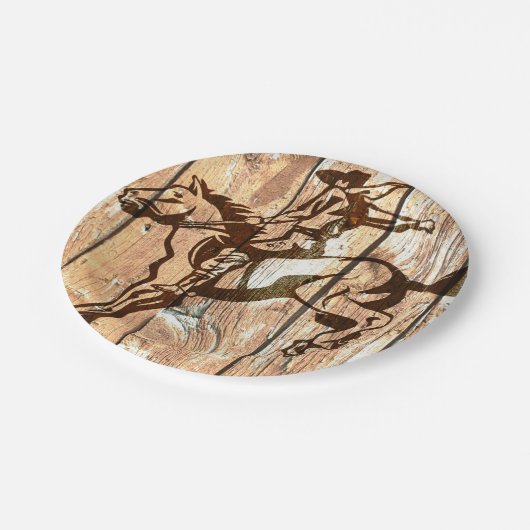 西部の強く反対するブロンコの木のカウボーイの紙皿 ペーパープレート (アングル)