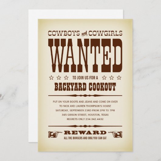 西部の望まれたポスターパーティの招待状 招待状 (正面/裏面)