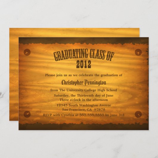 西部の木製の穀物の卒業パーティーの発表 招待状 (正面/裏面)