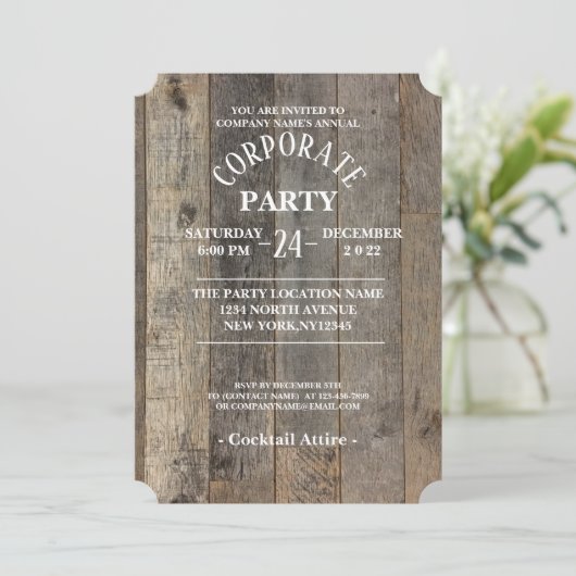 西部の田舎の納屋の木の素朴な企業のパーティー 招待状 (スタンド正面)