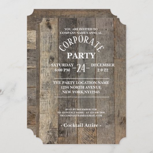 西部の田舎の納屋の木の素朴な企業のパーティー 招待状 (正面/裏面)