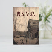 西部の田舎の農家の結婚式RSVP応答 出欠カード (スタンド正面)