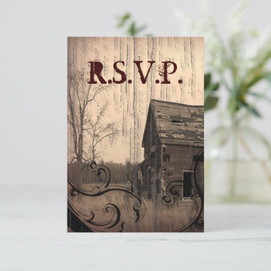 西部の田舎の農家の結婚式RSVP応答 出欠カード (スタンド正面)