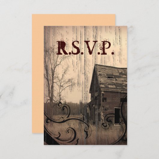 西部の田舎の農家の結婚式RSVP応答 出欠カード (正面/裏面)