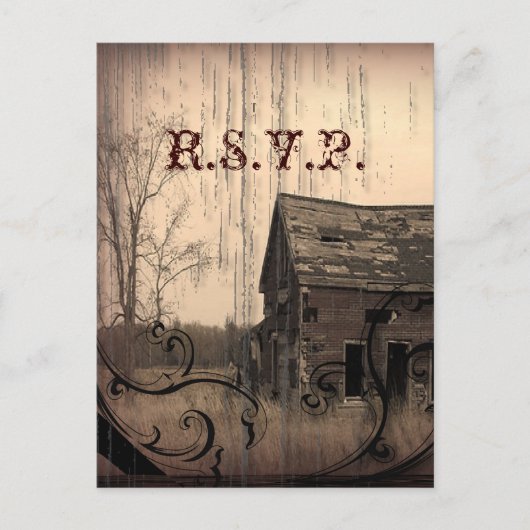 西部の田舎の農家結婚の対応RSVP インビテーションポストカード (正面)