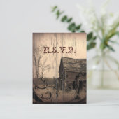 西部の田舎の農家結婚の対応RSVP インビテーションポストカード (スタンド正面)