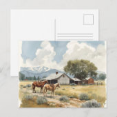西部の田舎の馬と納屋 ポストカード (正面/裏面)