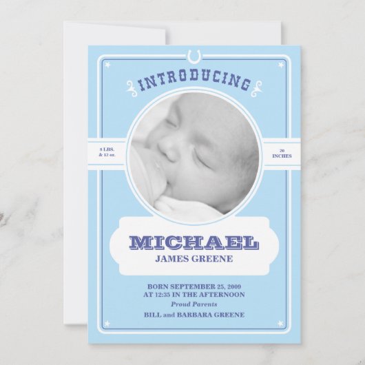 西部の男の赤ちゃんの発表 案内状 (正面)