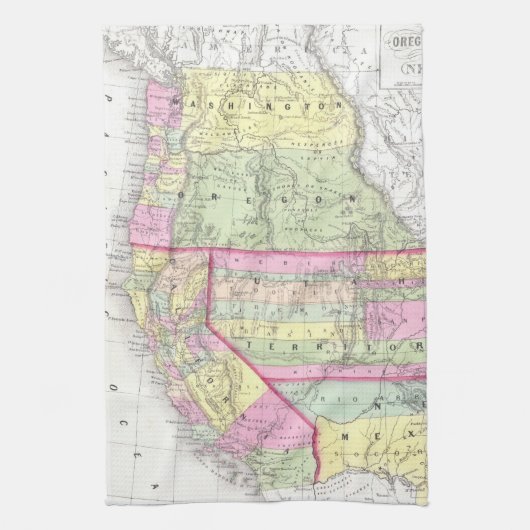 西部の米国(1853年)のヴィンテージの地図 キッチンタオル (縦)