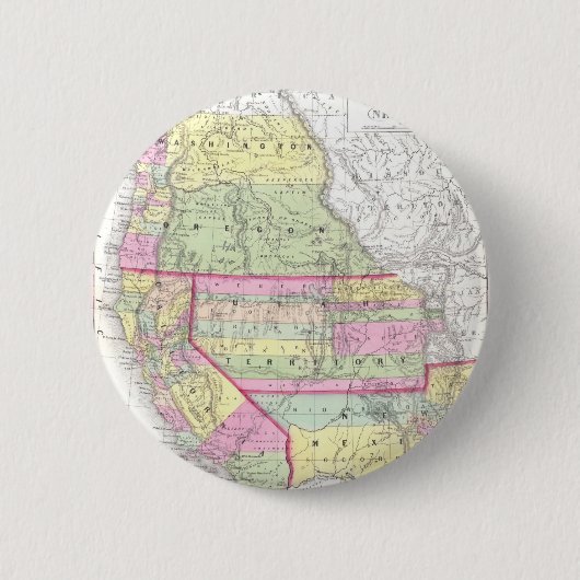 西部の米国(1853年)のヴィンテージの地図 缶バッジ (正面)