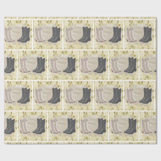 西部の結婚式のカウボーイ・ブーツおよび白い花 ラッピングペーパー (フラット)