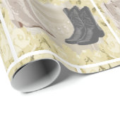 西部の結婚式のカウボーイ・ブーツおよび白い花 ラッピングペーパー (ロールコーナー)