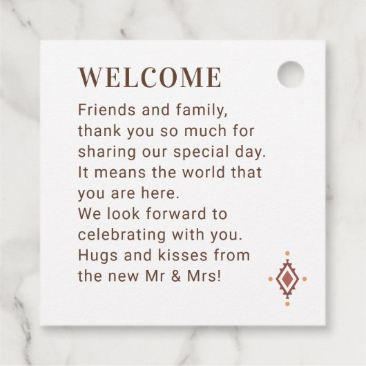 西部の結婚式の引き出物ラベルとモノグラム フェイバータグ (裏面)