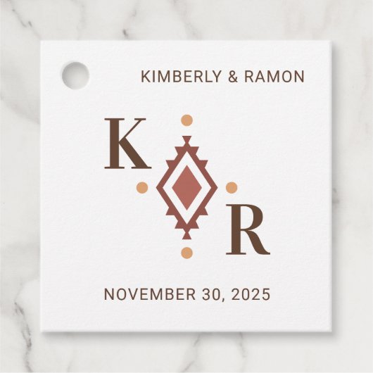 西部の結婚式の引き出物ラベルとモノグラム フェイバータグ (正面)