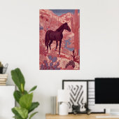 西部の荒野の馬の壁のアート、サボテン、ボールド ポスター (ホームオフィス)