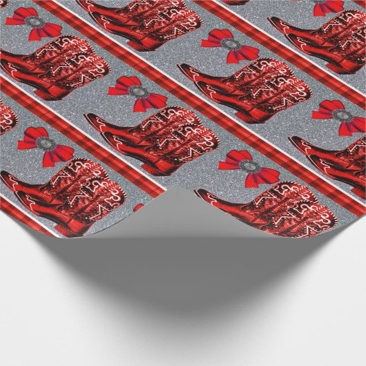 西部の赤いカウボーイ・ブーツの格子縞の包装紙 ラッピングペーパー (角)