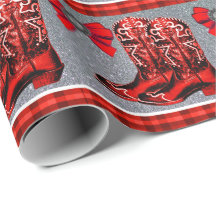 西部の赤いカウボーイ・ブーツの格子縞の包装紙