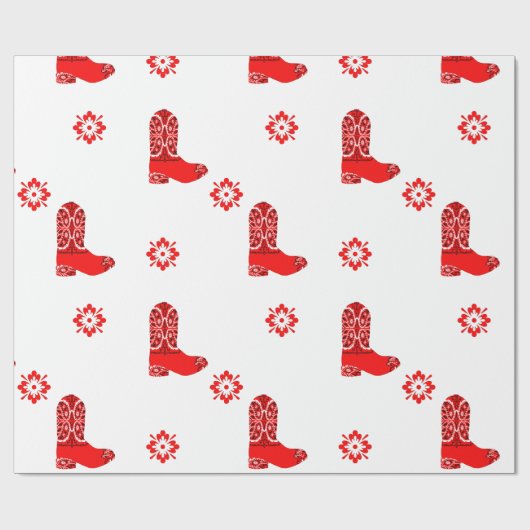 西部の赤いバンダナのプリントのカウボーイ・ブーツの切り出し ラッピングペーパー (フラット)