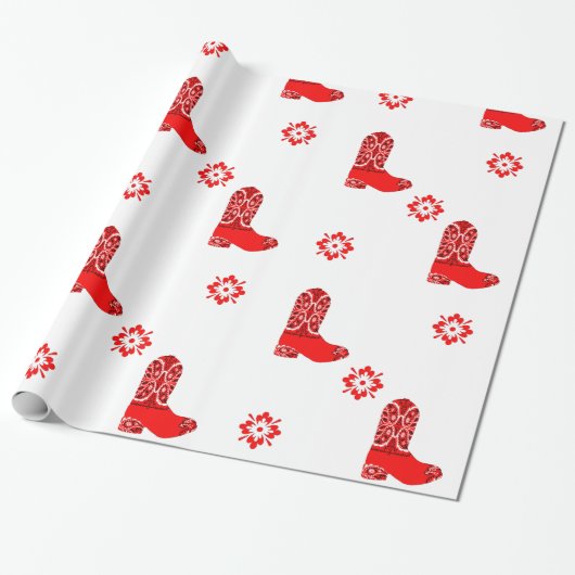 西部の赤いバンダナのプリントのカウボーイ・ブーツの切り出し ラッピングペーパー (アンロールド)