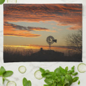 西部の風車の日没 キッチンタオル (折り畳み)