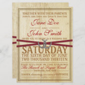 西部の、木製および赤いリボンの結婚式招待状 招待状 (正面/裏面)