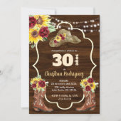 西部ひまわりとバラのカウボーイ誕生日招待状 招待状 (正面)