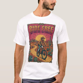 西部カウボーイ自転車に乗るワールド・カー・フリー・デイ Tシャツ
