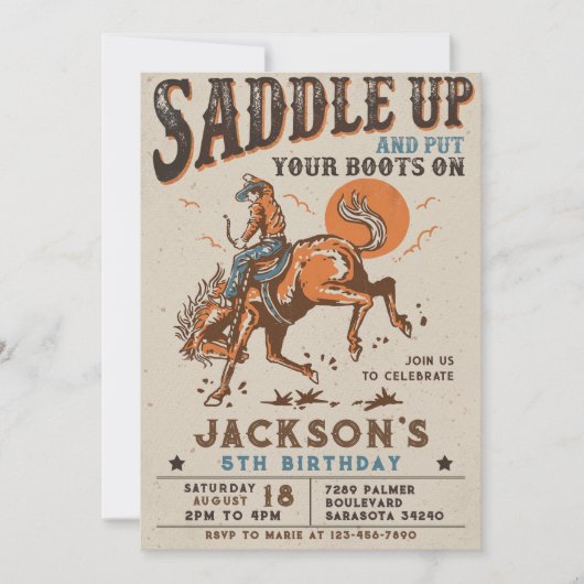 西部カウボーイ誕生日パーティーにお馬に乗って 招待状 (正面)