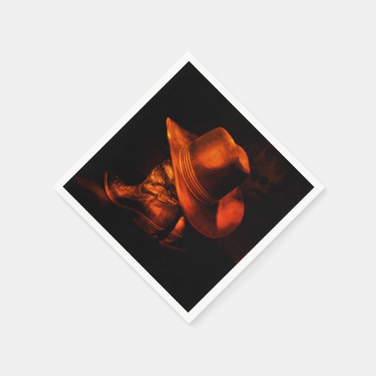 西部カウボーイ テーマの帽子とブーツのペーパーナプキン スタンダードカクテルナプキン (角)