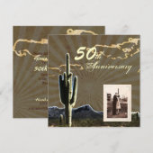 西部スタイルのサボテン 50周年結婚記念日 招待状 (正面/裏面)