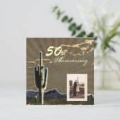 西部スタイルのサボテン 50周年結婚記念日 招待状 (スタンド正面)