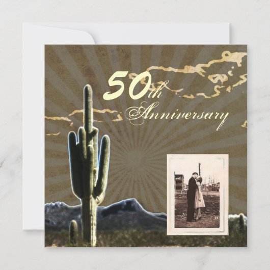 西部スタイルのサボテン 50周年結婚記念日 招待状 (正面)