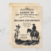 西部パーティー、カウボーイの誕生日 招待状 (正面/裏面)