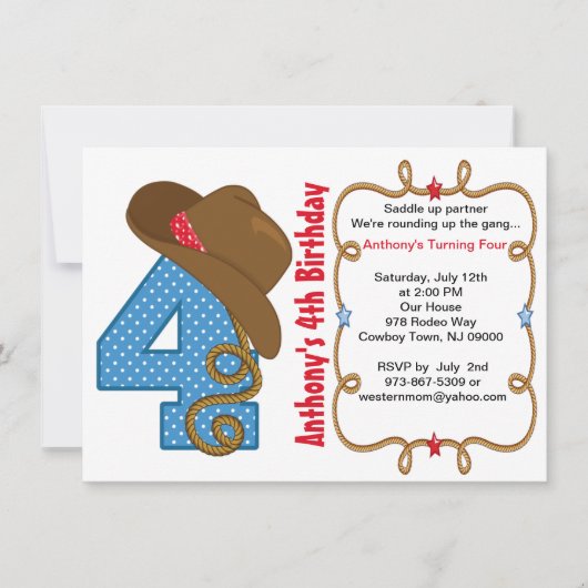 西部ビッグフォー・ボーイ・バースデー・招待状 招待状 (正面)