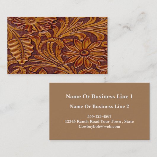 西部ブラウンおよび黒い花の革プリント 名刺 (正面/裏面)