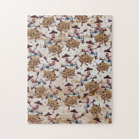 西部ロデオのカウボーイのBullの乗馬の国 ジグソーパズル (縦)