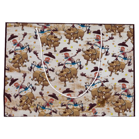 西部ロデオのカウボーイのBullの乗馬の国 ラージペーパーバッグ (裏面)