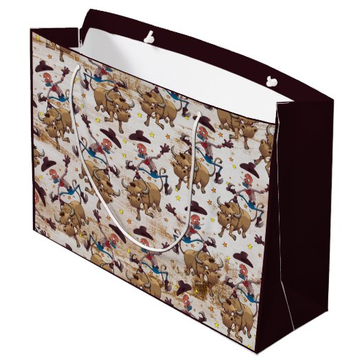 西部ロデオのカウボーイのBullの乗馬の国 ラージペーパーバッグ (裏面アングル)