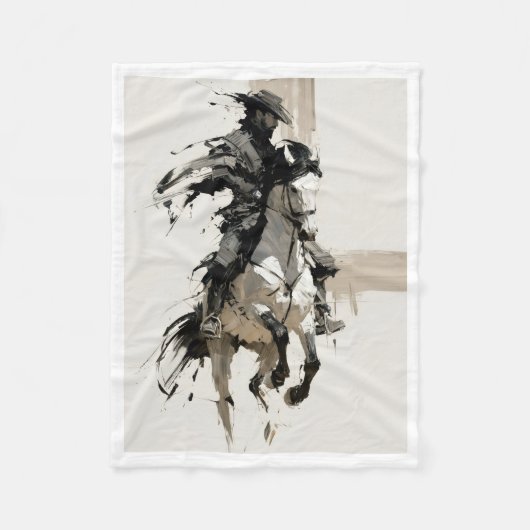 西部劇のカウボーイ+騎馬+アート フリースブランケット (正面)