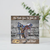 西部劇の馬の鞍と柵と wagon の車輪 招待状 (スタンド正面)