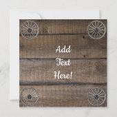 西部劇の馬の鞍と柵と wagon の車輪 招待状 (裏面)