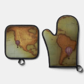 西部半球の飛行船スチームパンクの地図 鍋つかみ&鍋敷きセット (正面)