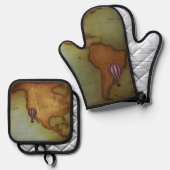 西部半球の飛行船スチームパンクの地図 鍋つかみ&鍋敷きセット (正面/裏面)