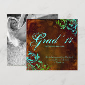 西部卒業お知らせ ヴィンテージブラウン ブルー 招待状 (正面/裏面)